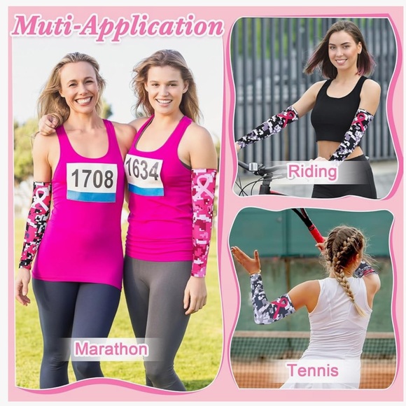 Breast Cancer Awareness Sleeves Pink Ribbon Arm Sleeves - Picture 2 of 4